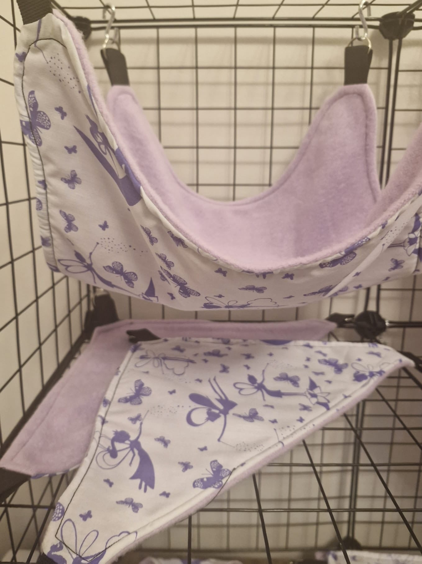 Mischief Made fleece lined lilac fairy print hammock set for rodents (12 piece Set)