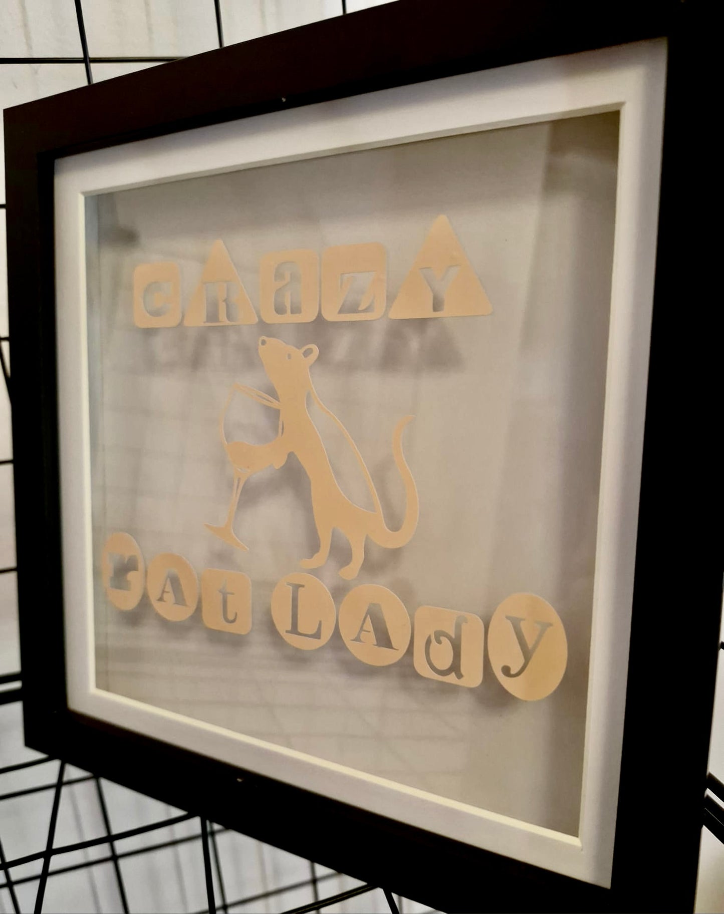 Glass frame with “Crazy Rat Lady” print
