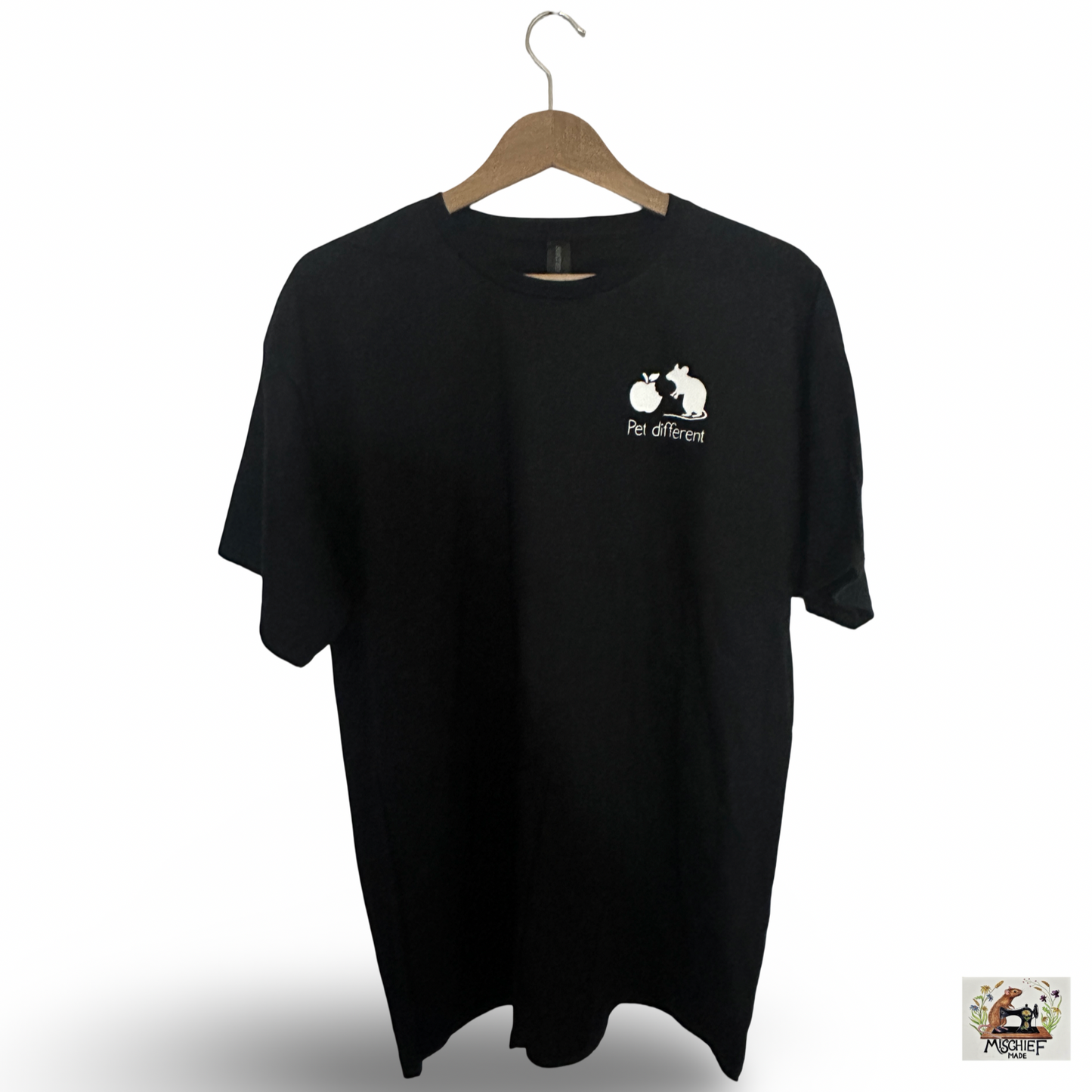 Mischief Made Short Sleeve T-Shirt with "Pet Different" Apple Think Different parody