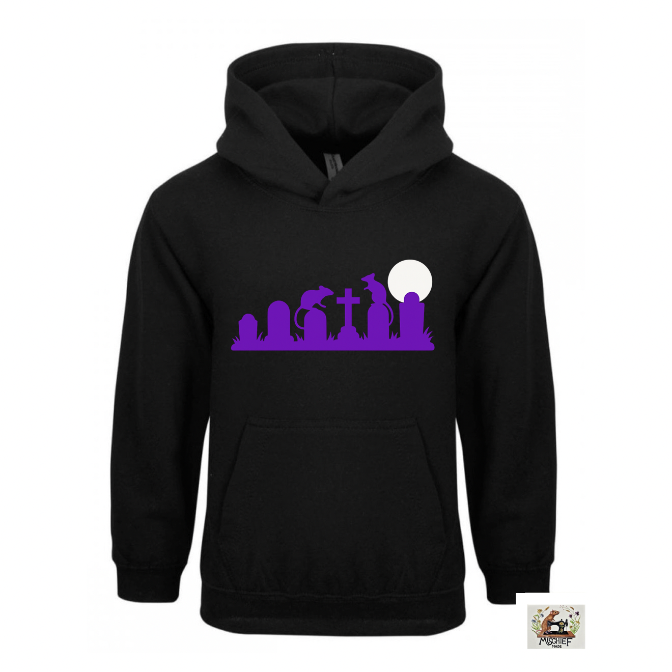Halloween Hoody Hoodie with Ratty Graveyard Print