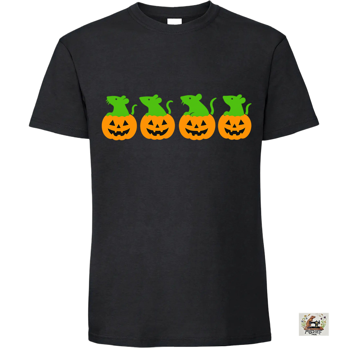 Halloween Short Sleeve T-Shirt with Ratty Pumpkin Print