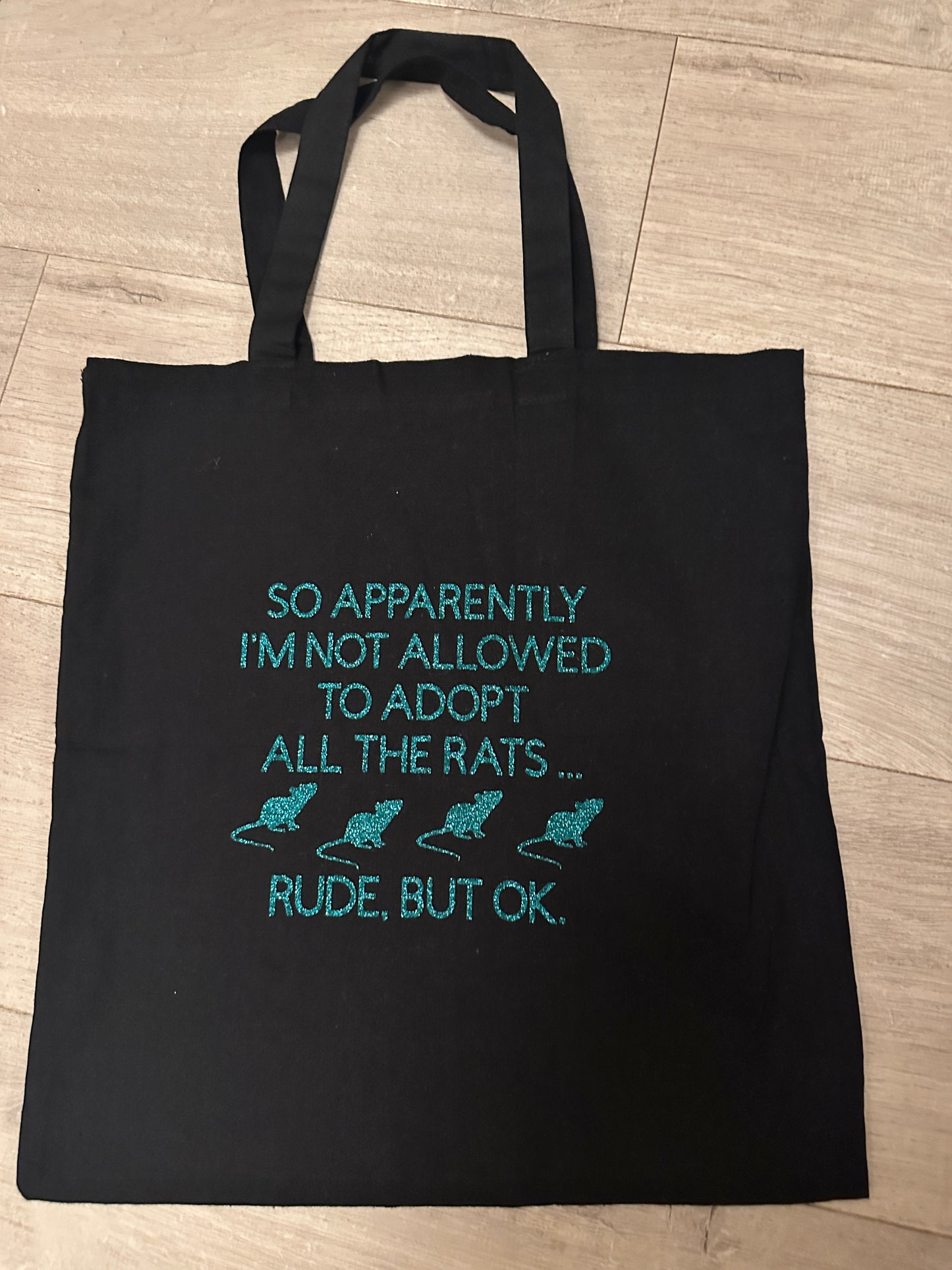 Rat tote bag cotton canvas with glitter "adopt" print