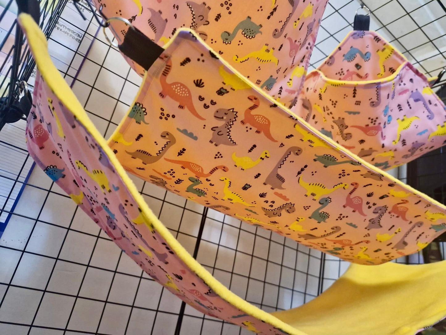 4 piece fleece lined rodent hammock set for rats ferrets chinchillas Pink Dinosaurs