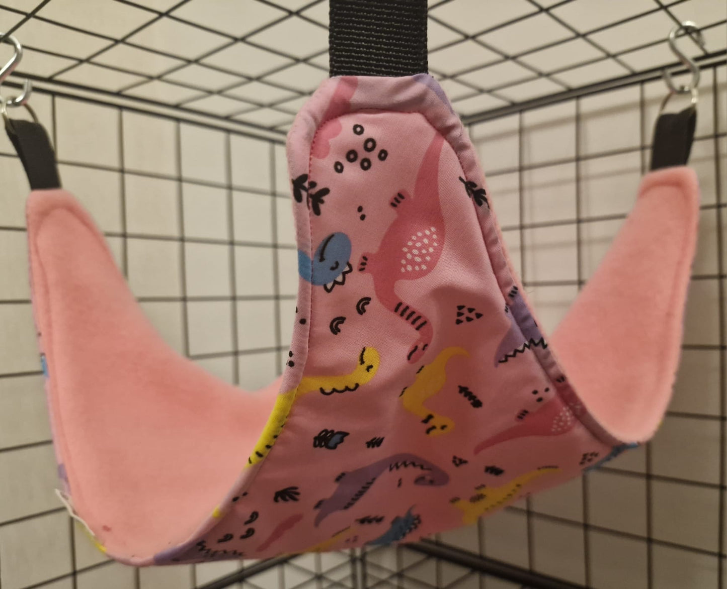Mischief Made fleece lined single saddle hammock - Pink dinosaurs