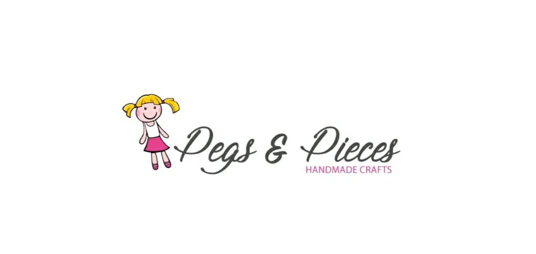 Pegs and Pieces logo with a doll