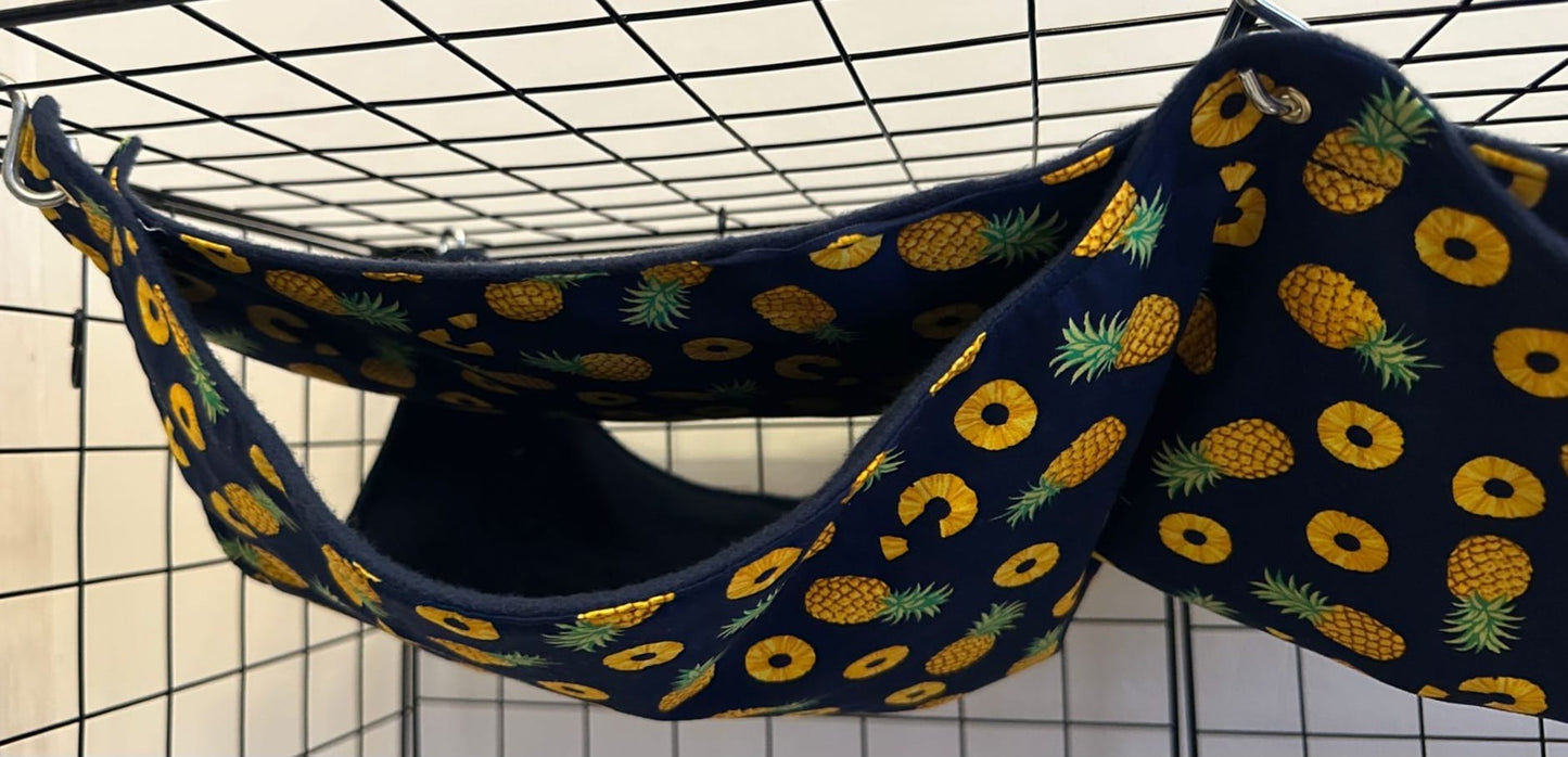 Mischief Made Quad saddle hammock - Pineapples w/ navy fleece lining