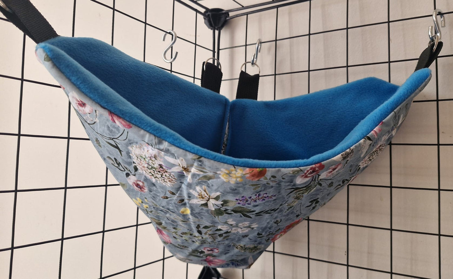 Mischief Made fleece lined corner pocket. Duckegg print with light blue fleece lining