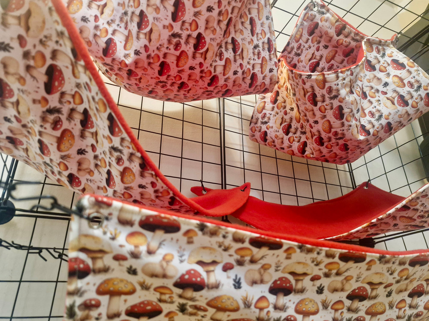 5 piece fleece lined rodent hammock set for rats ferrets chinchillas Mushroom Magic