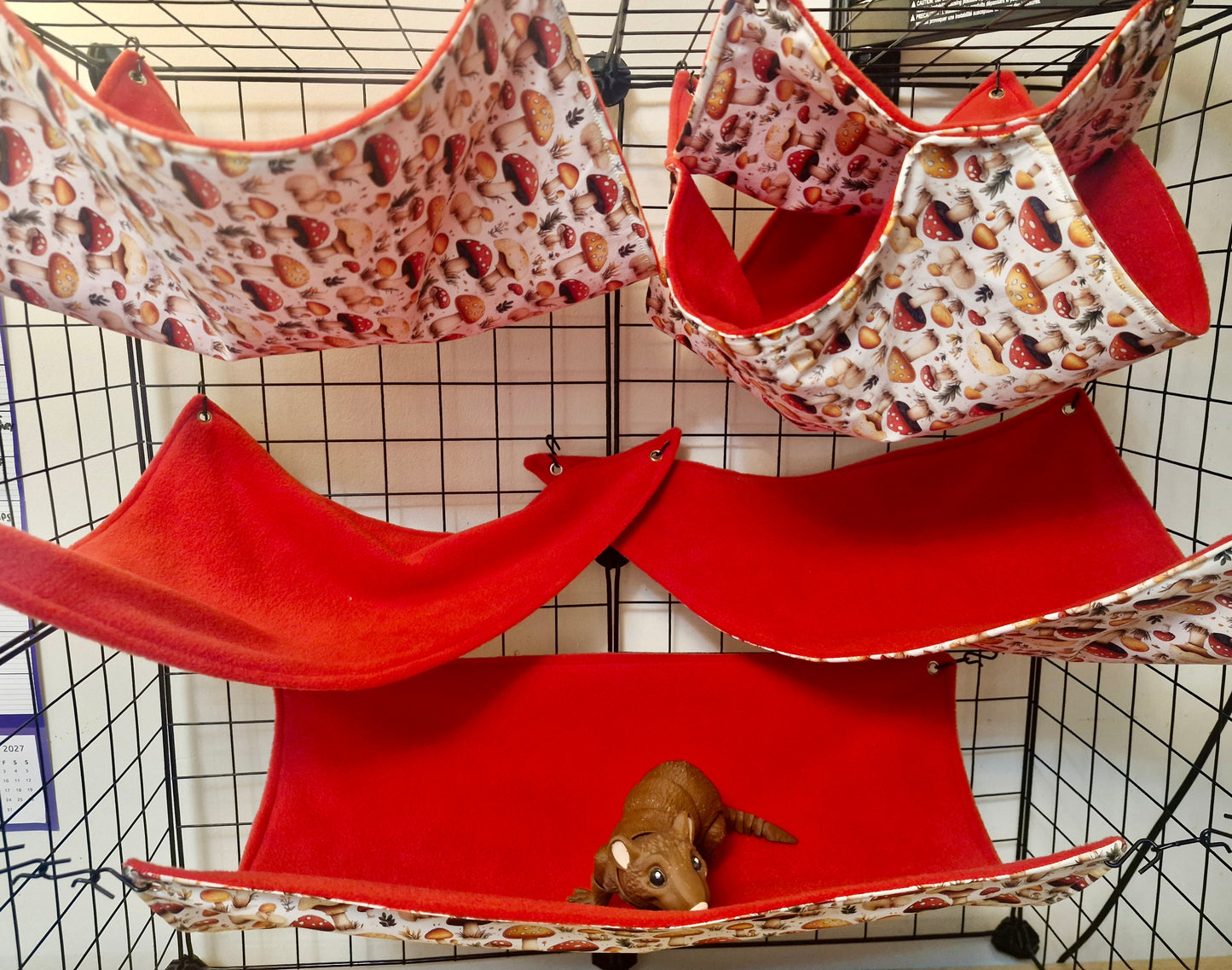 5 piece fleece lined rodent hammock set for rats ferrets chinchillas Mushroom Magic