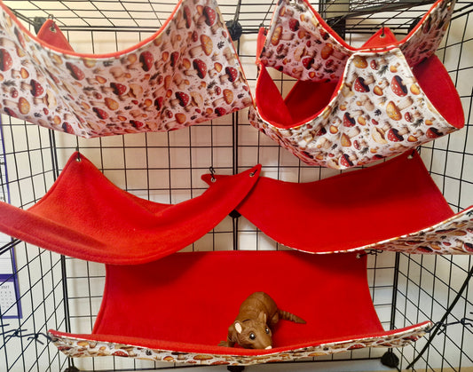 5 piece fleece lined rodent hammock set for rats ferrets chinchillas Mushroom Magic