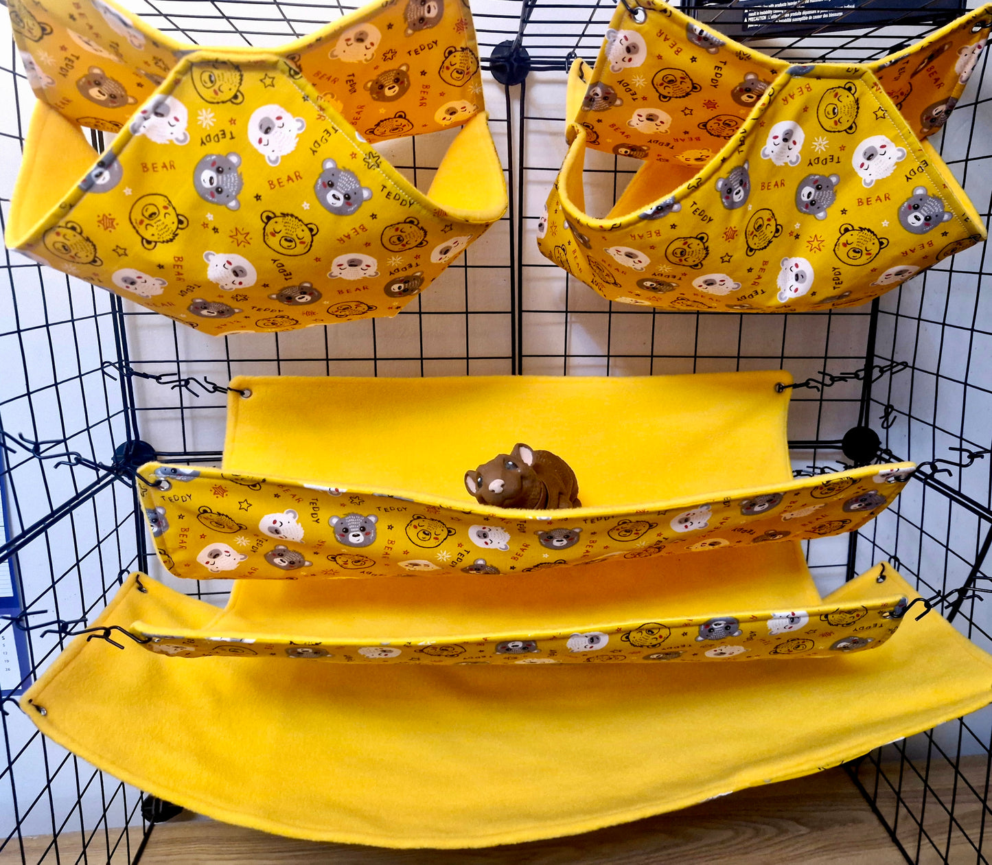 5 piece fleece lined rodent hammock set for rats ferrets chinchillas teddy bear print