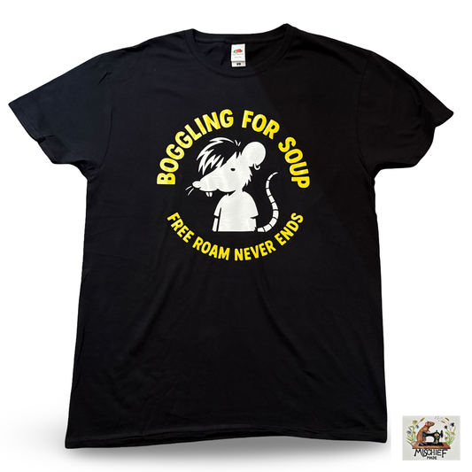 Mischief Made Short Sleeve T-Shirt with "Boggling for Soup” Bowling for Soup parody Print