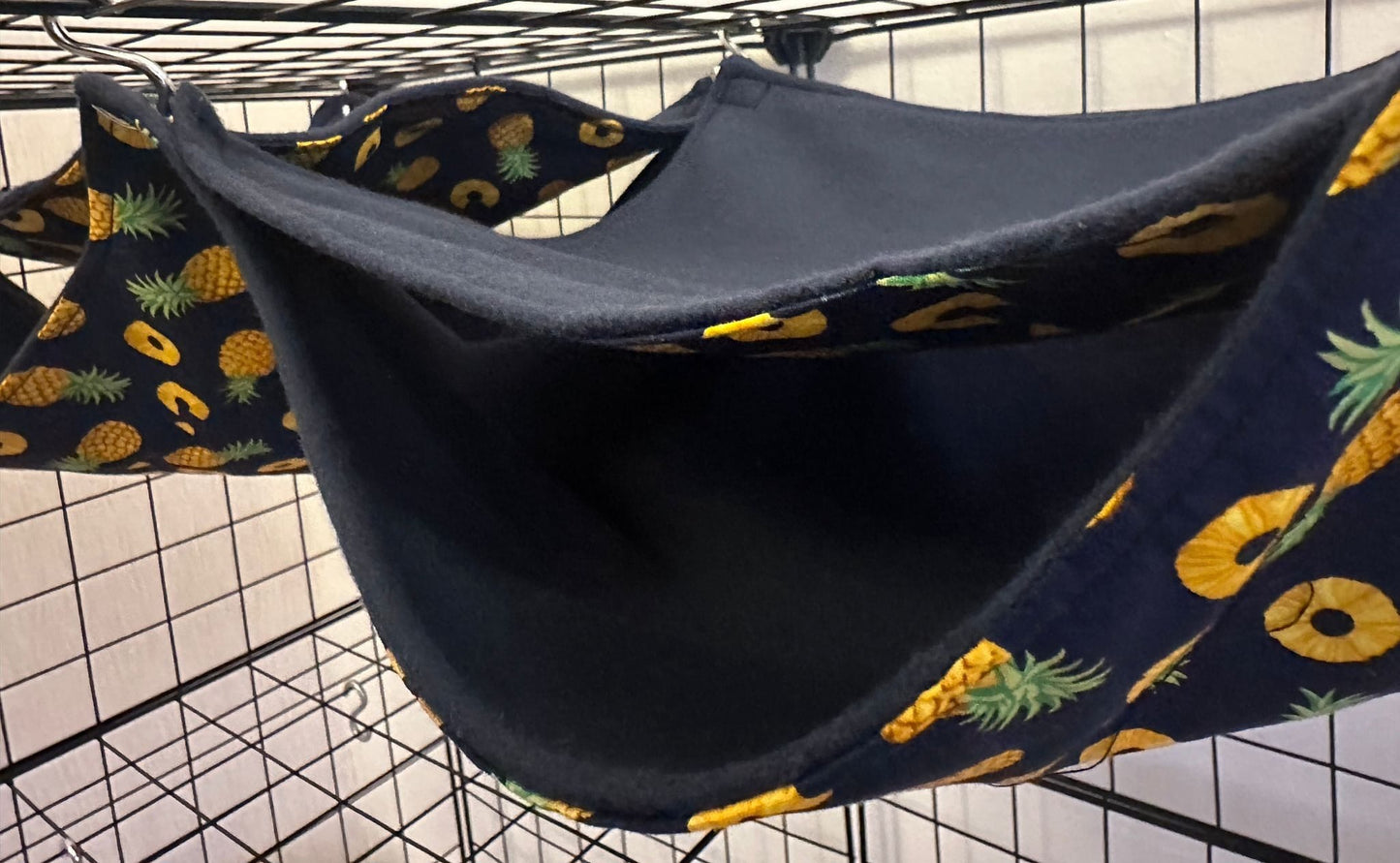 Mischief Made Quad saddle hammock - Pineapples w/ navy fleece lining