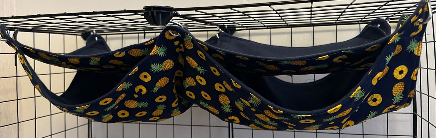 Mischief Made Quad saddle hammock - Pineapples w/ navy fleece lining