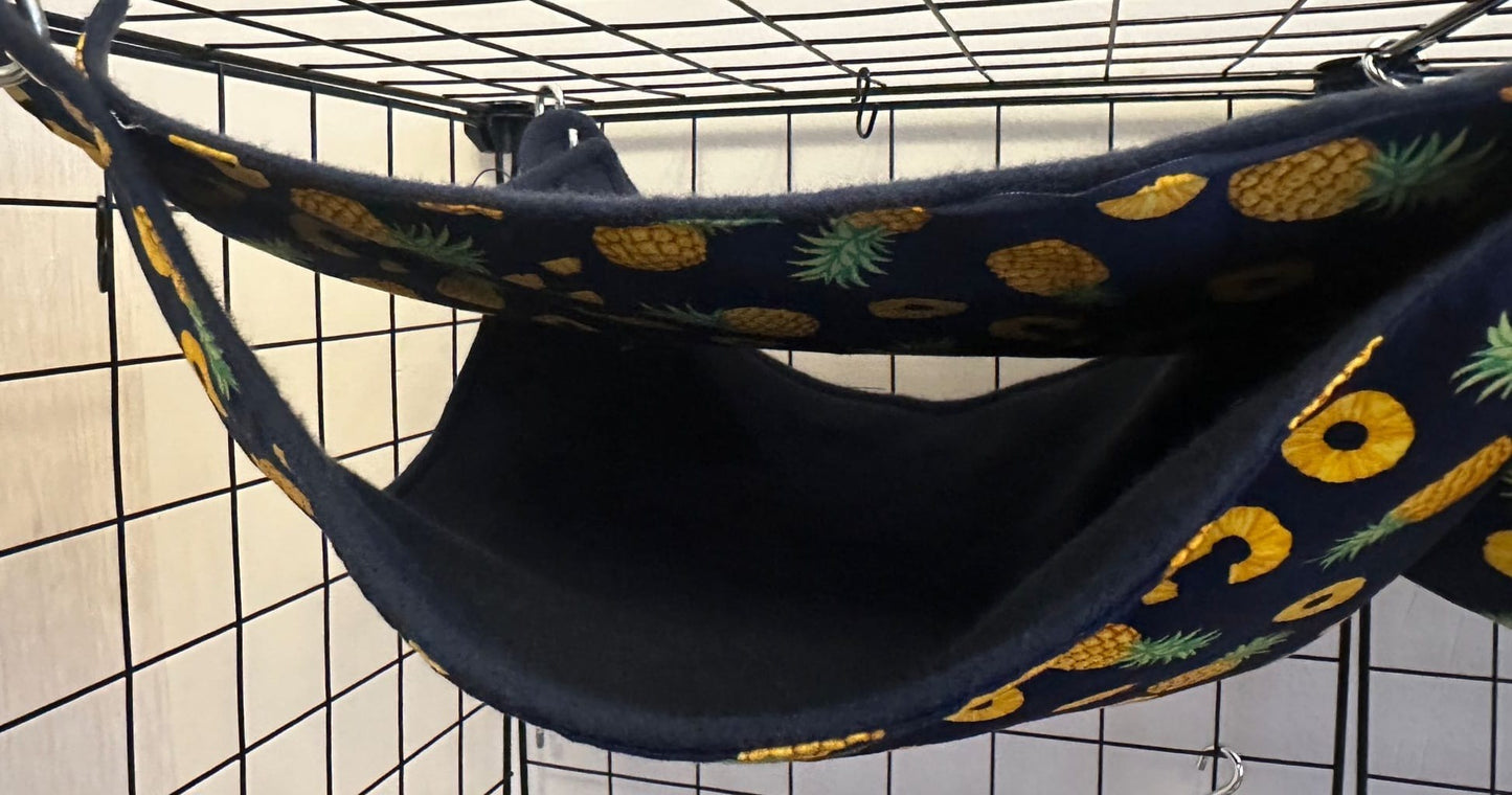 Mischief Made Quad saddle hammock - Pineapples w/ navy fleece lining