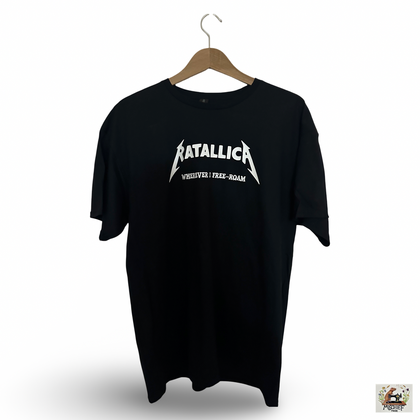 Mischief Made Short Sleeve T-Shirt with Metallica Parody "Ratallica Free-Roam"