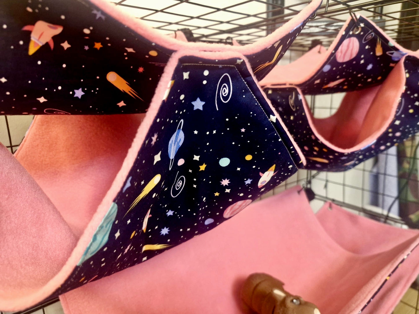 4 piece fleece lined rodent hammock set for rats ferrets chinchillas Pink Space