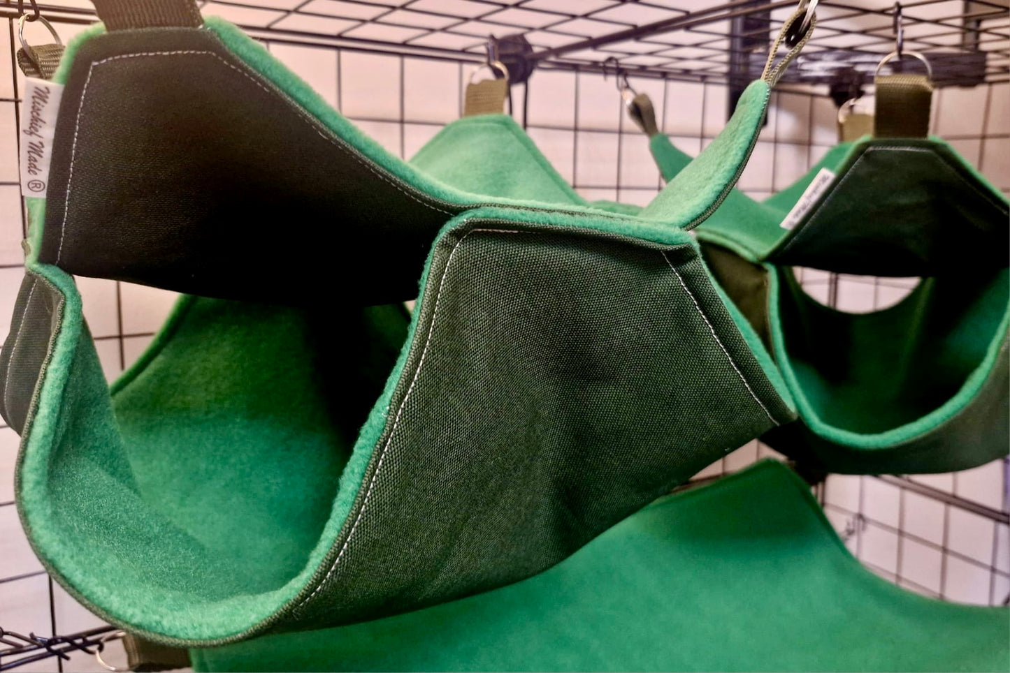 4 piece fleece lined rodent hammock set for rats ferrets chinchillas Green Green Grass
