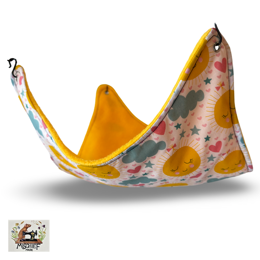 Saddle Ice hammock. Summer cooling hammock with ice pack (Happy Sun & Yellow Fleece)