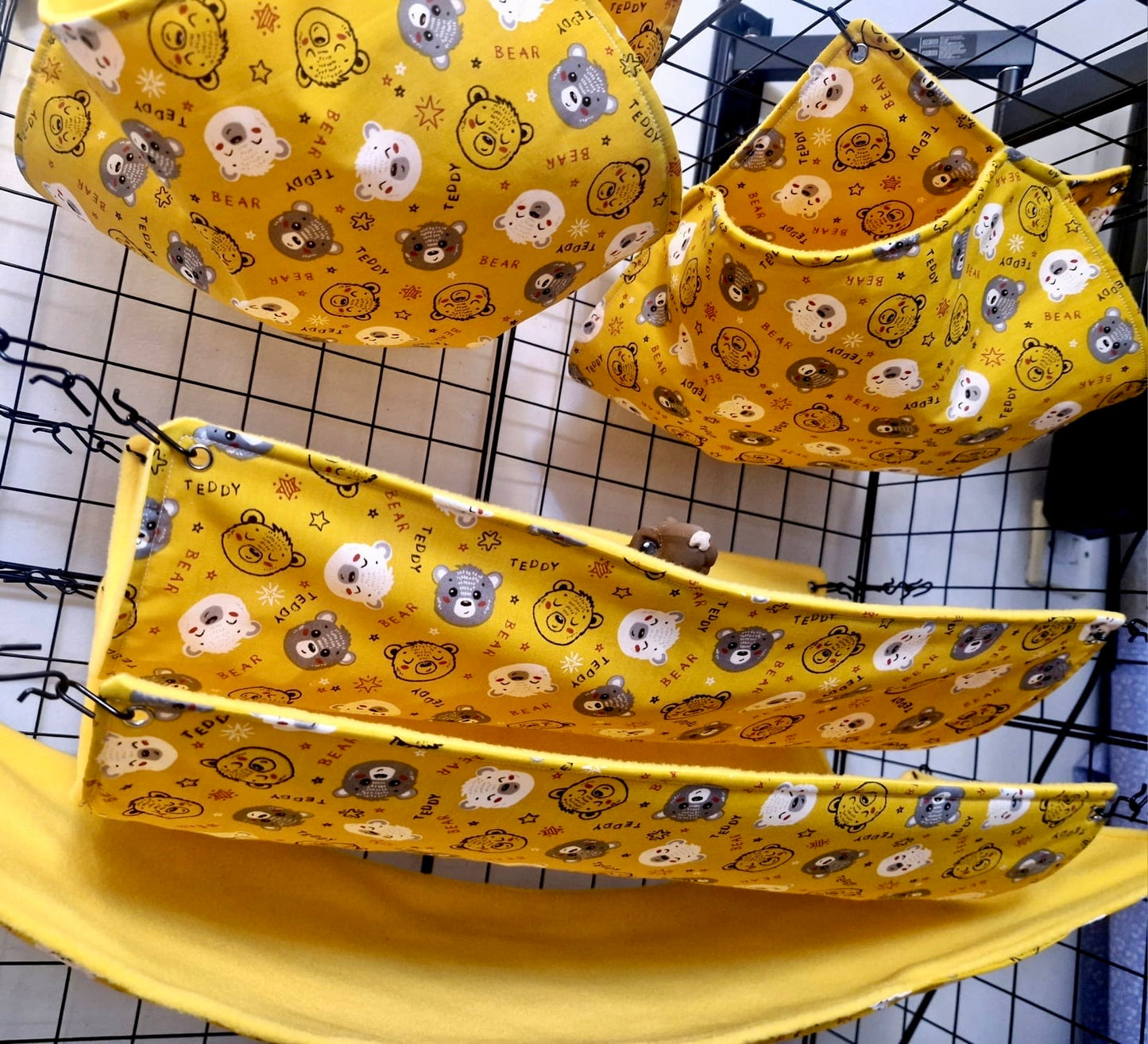 5 piece fleece lined rodent hammock set for rats ferrets chinchillas teddy bear print
