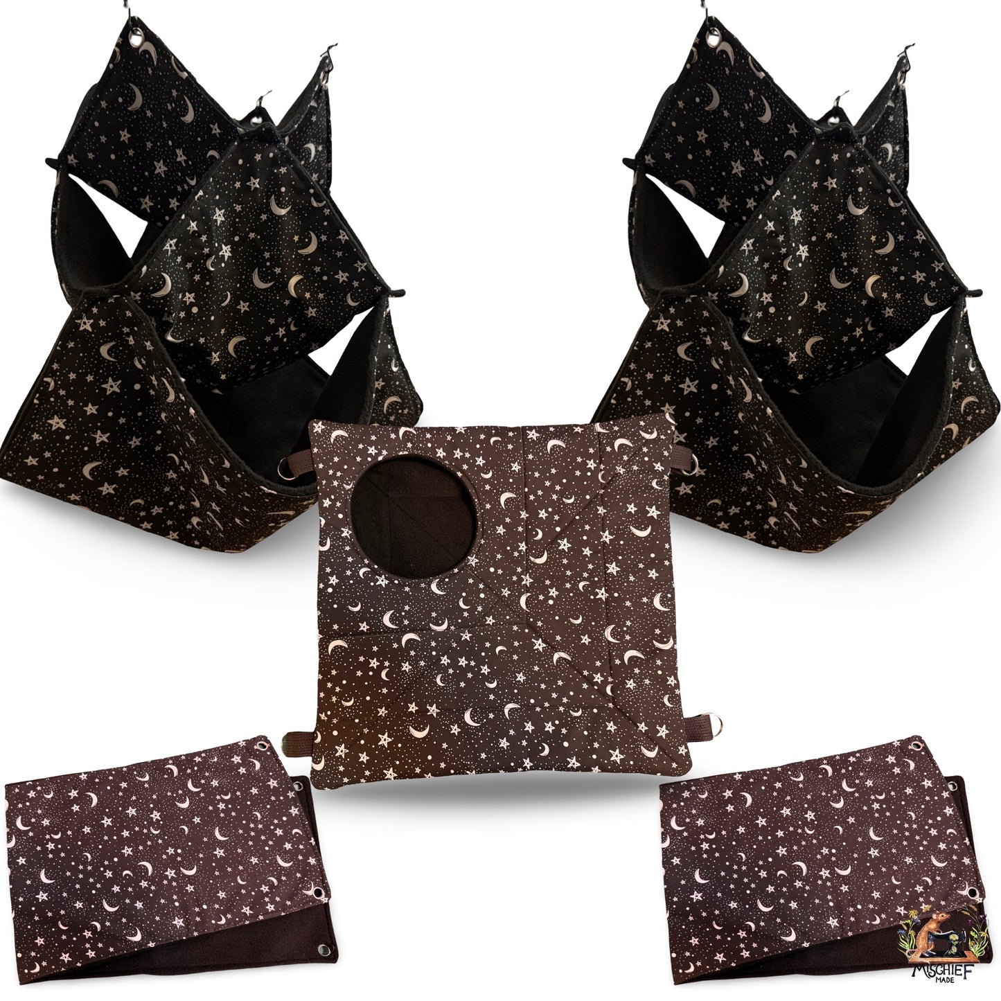 5 piece goodnight set. Fleece lined rodent hammock set for rats ferrets chinchillas