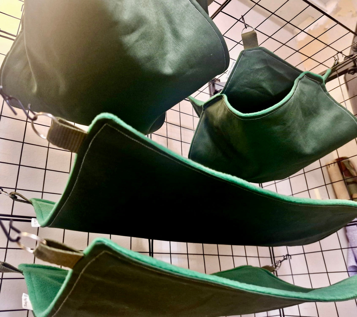 4 piece fleece lined rodent hammock set for rats ferrets chinchillas Green Green Grass