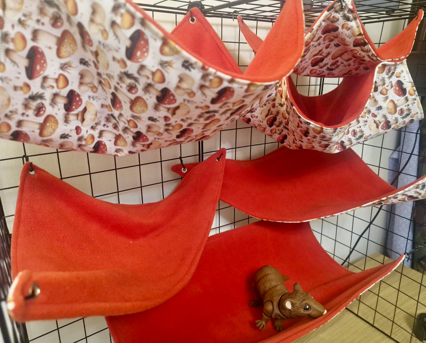 5 piece fleece lined rodent hammock set for rats ferrets chinchillas Mushroom Magic