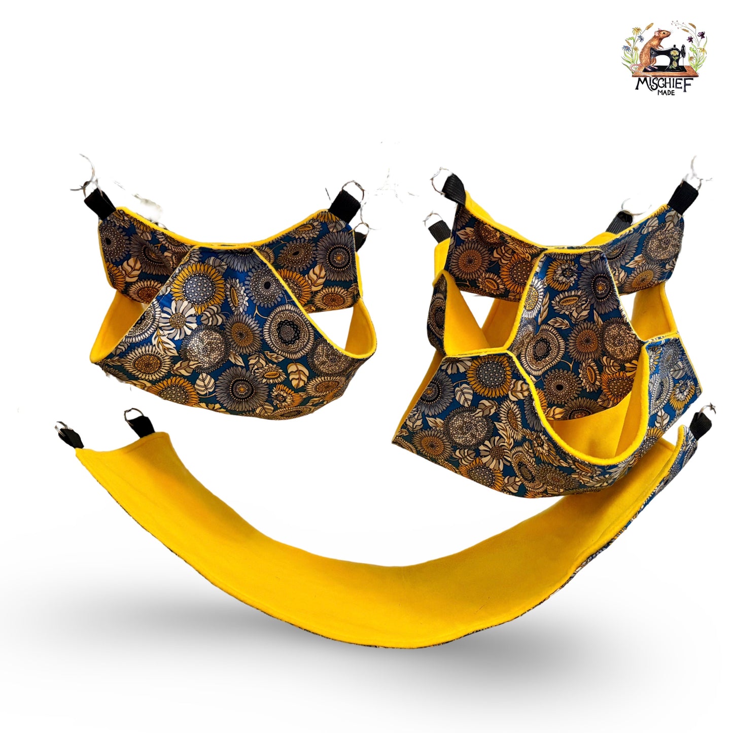 3 piece sunflower set. Fleece lined rodent hammock set for rats ferrets chinchillas