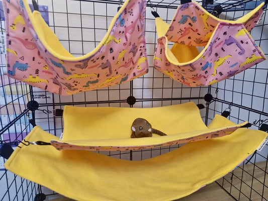 4 piece fleece lined rodent hammock set for rats ferrets chinchillas Pink Dinosaurs