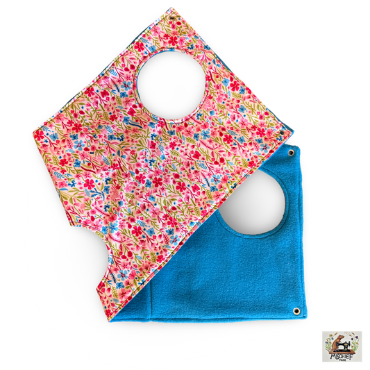Swiss fall-breaker hammock. Pink ditsy print with Turquoise fleece. Padded and quilted.