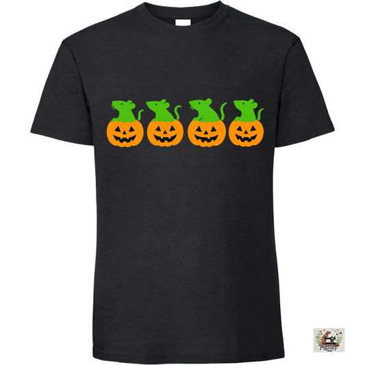 Halloween Short Sleeve T-Shirt with Ratty Pumpkin Print