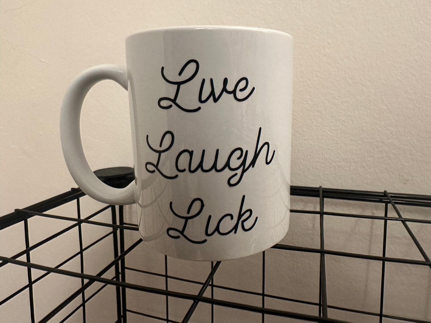 Rat themed mug 11oz with "live, laugh, lick" print