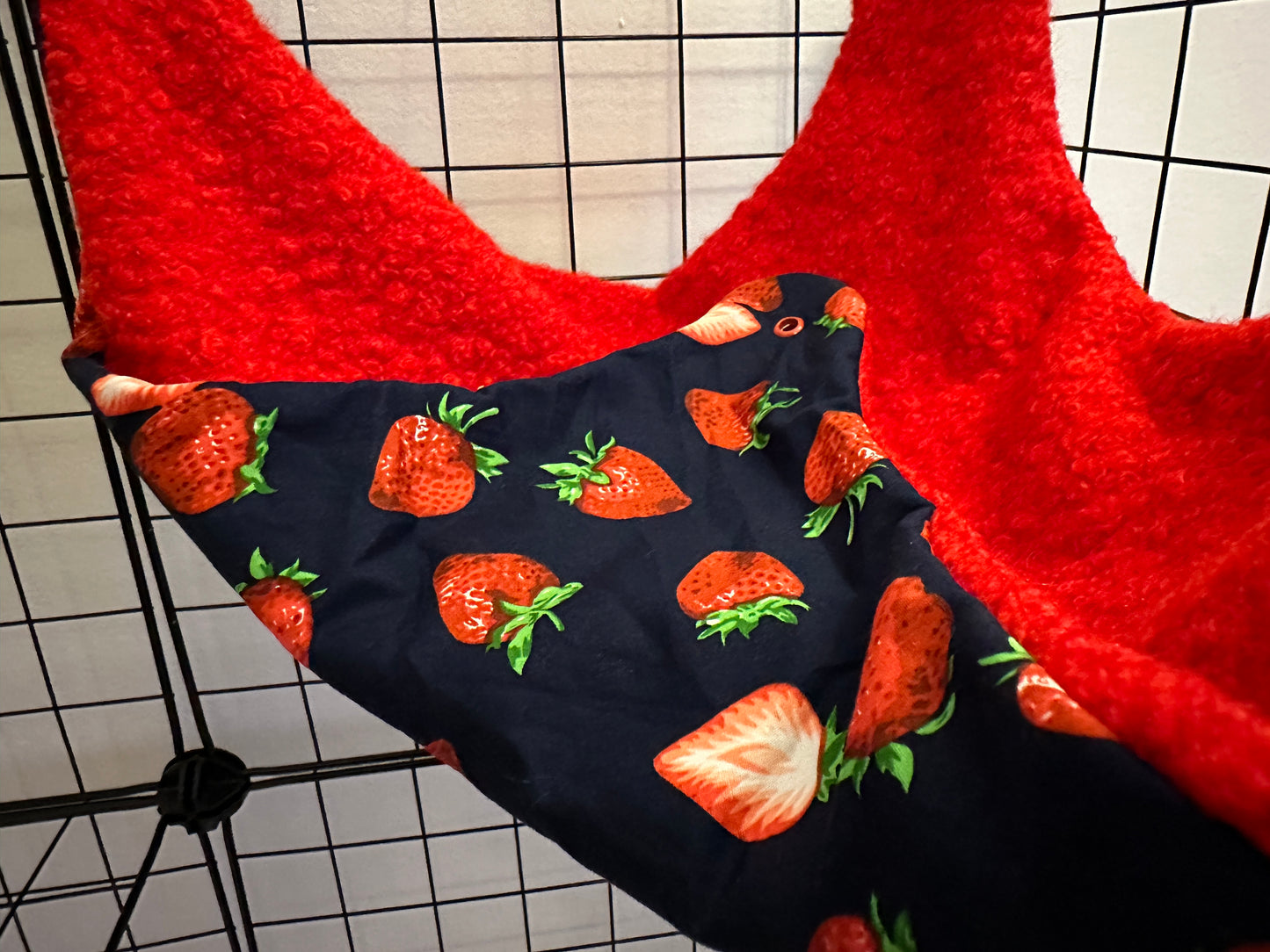 Rat hammock set of 2. Strawberry print w/ red boule fleece