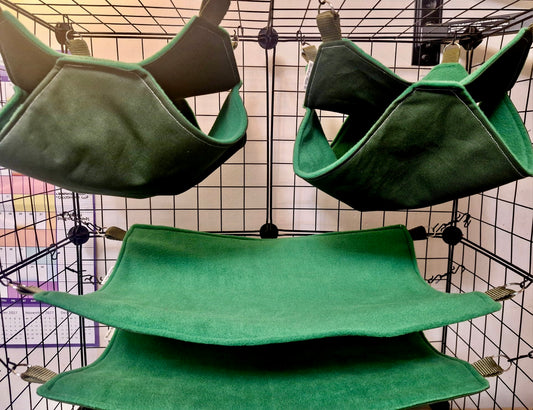 4 piece fleece lined rodent hammock set for rats ferrets chinchillas Green Green Grass