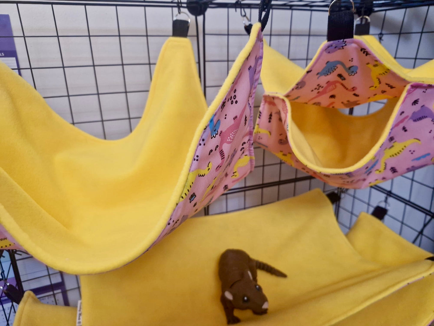 4 piece fleece lined rodent hammock set for rats ferrets chinchillas Pink Dinosaurs
