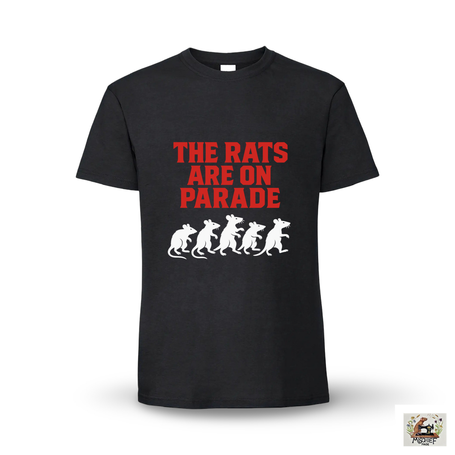 Mischief Made Short Sleeve T-Shirt with "Rats on parade" Foo fighters parody