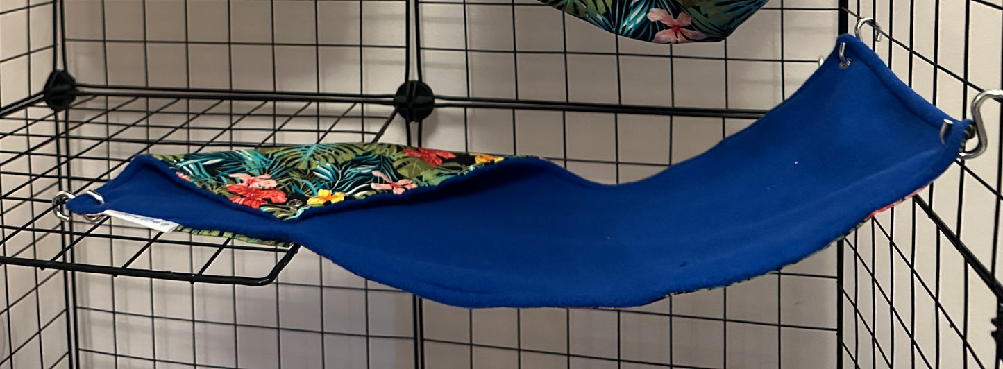 Mischief Made set of 3 hammocks. Tropical flowers print, blue fleece lined