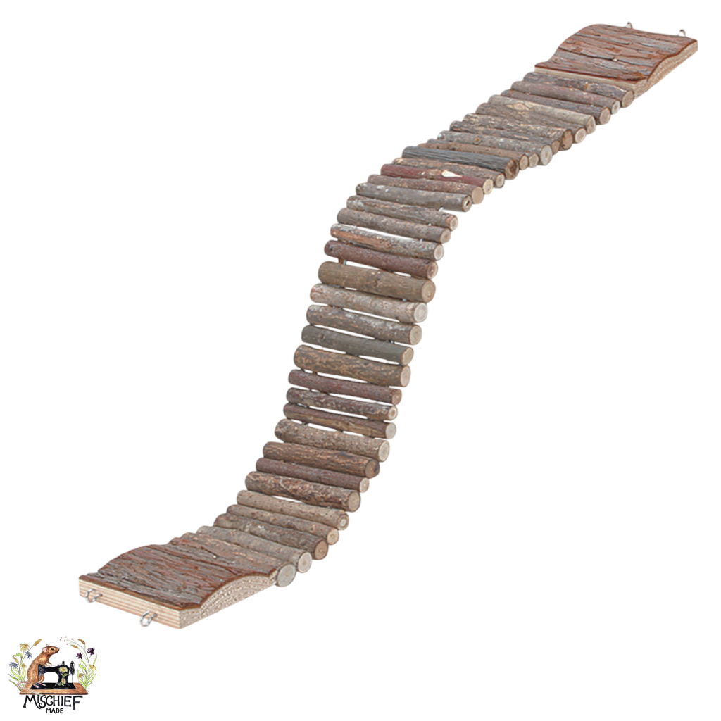 Suspended bendy ladder cage enrichment climbing aid