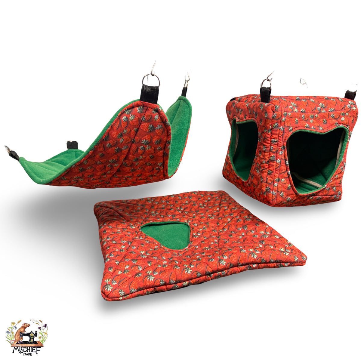 Strawberry Snuggler Set of Rat Hammocks