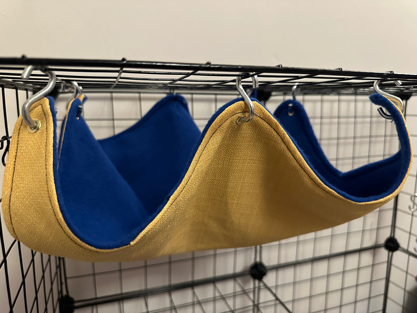 Mischief Made fleece lined single XL spiderweb hammock - Mustard & Royal Blue