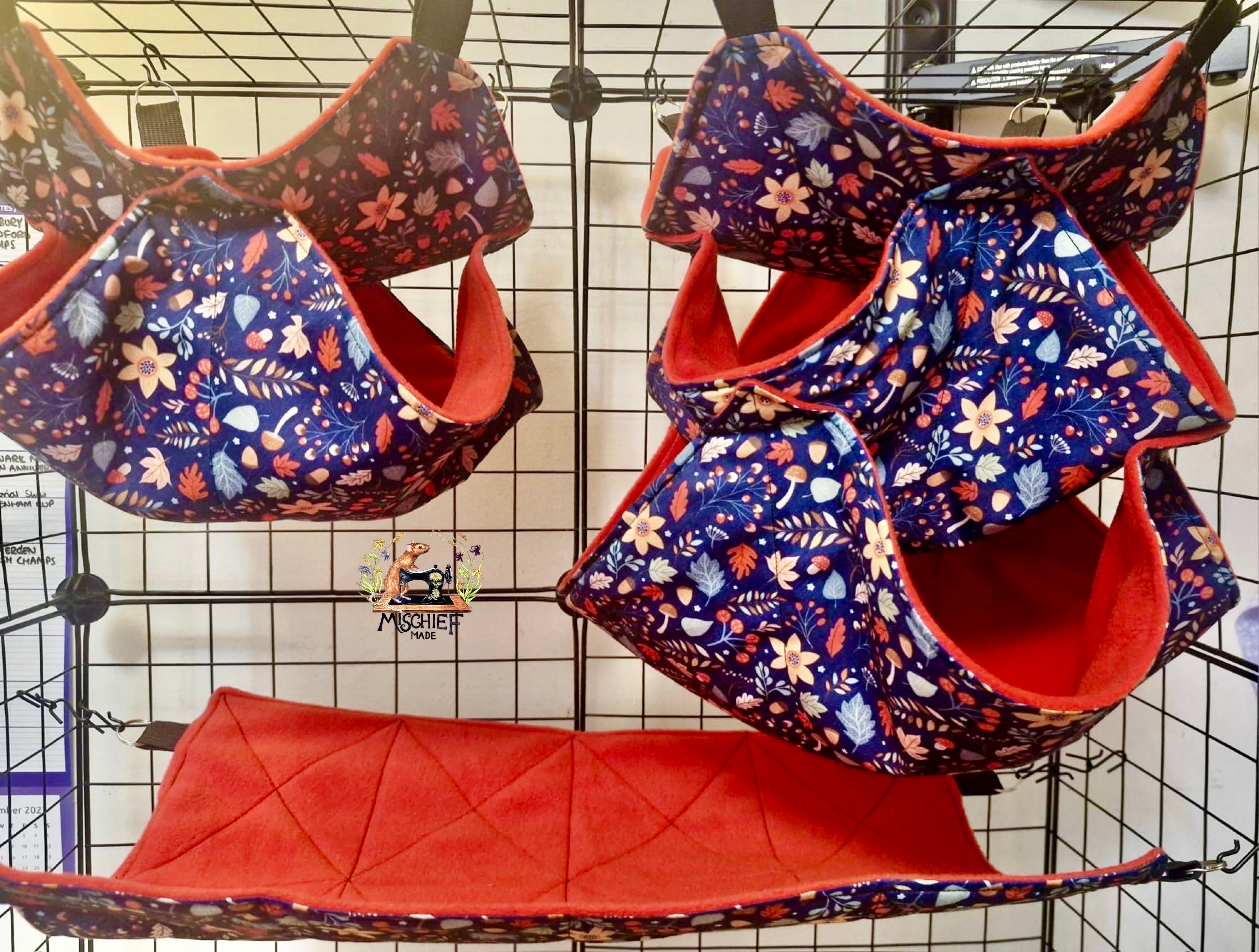 3 piece fleece lined rodent hammock set for rats ferrets chinchillas W ...