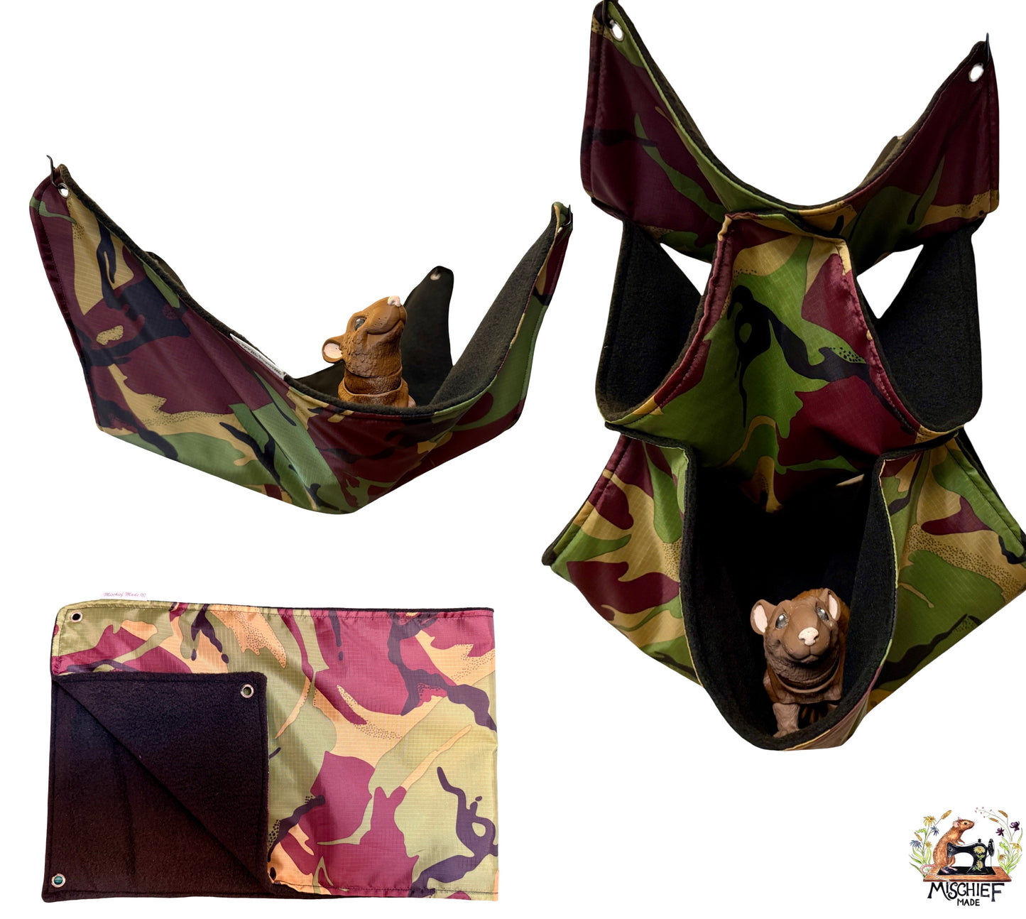 Mischief Made set of 3 hammocks - Camo print, black fleece lined