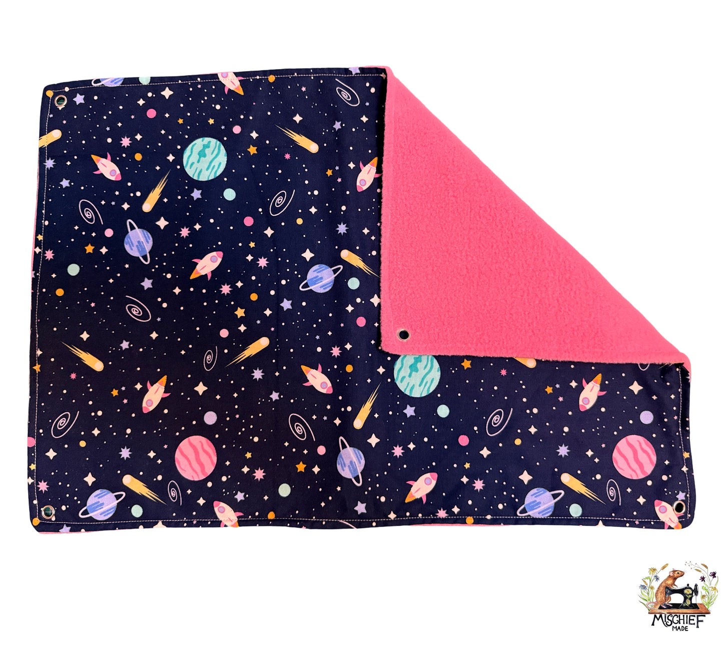 4 piece fleece lined rodent hammock set for rats ferrets chinchillas Pink Space