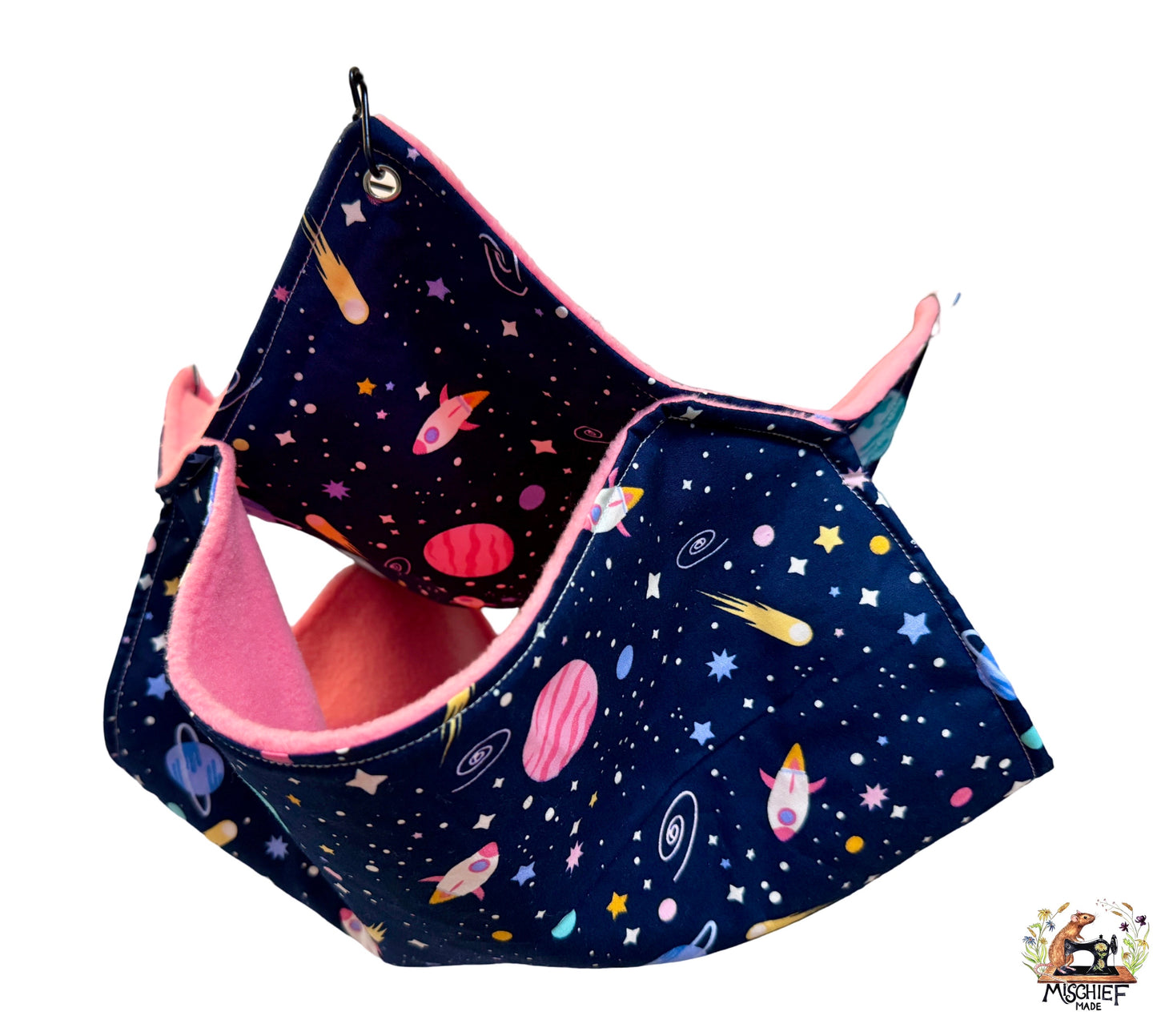 4 piece fleece lined rodent hammock set for rats ferrets chinchillas Pink Space