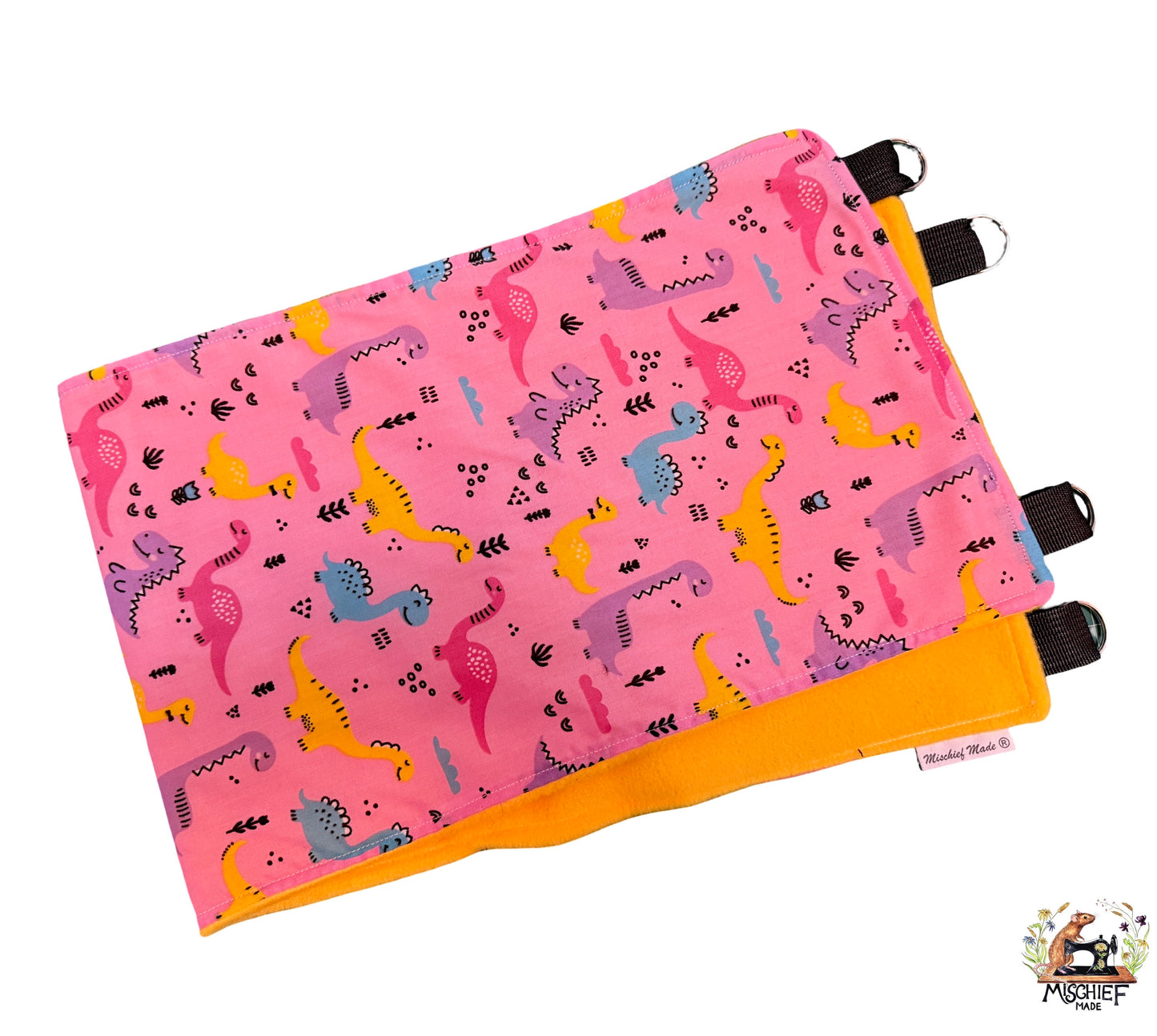 4 piece fleece lined rodent hammock set for rats ferrets chinchillas Pink Dinosaurs