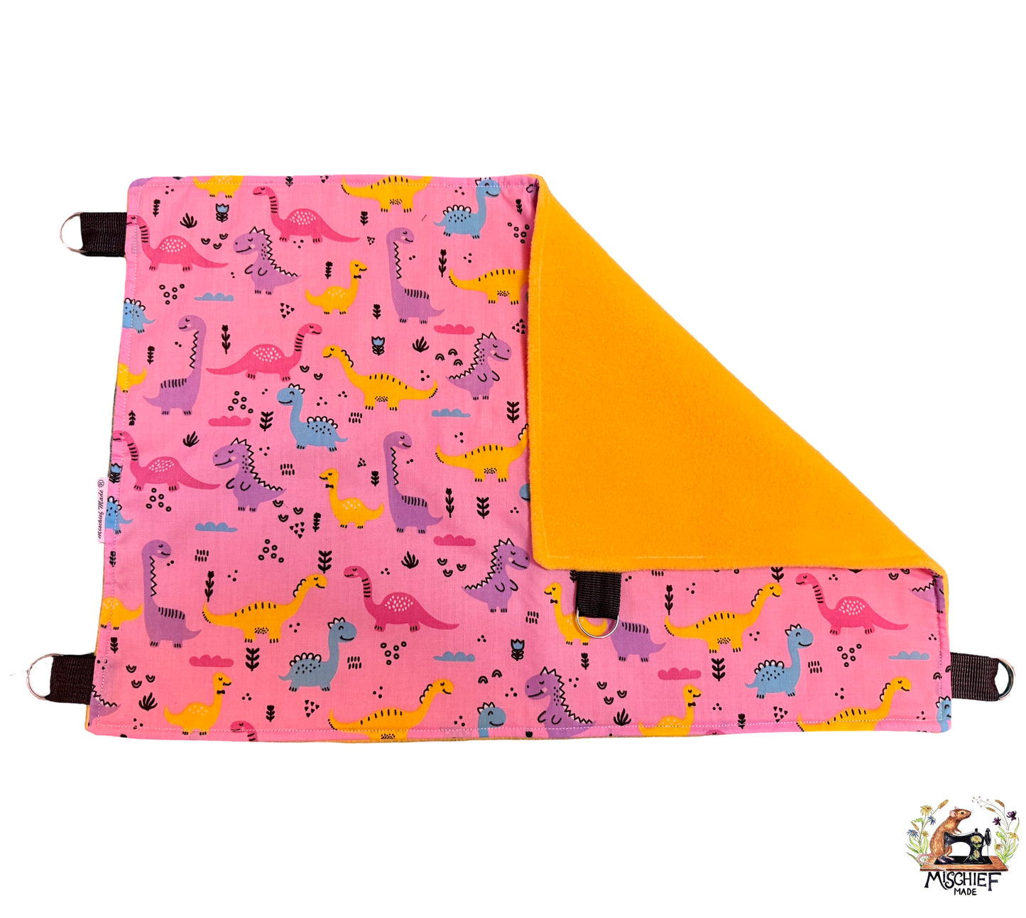 4 piece fleece lined rodent hammock set for rats ferrets chinchillas Pink Dinosaurs