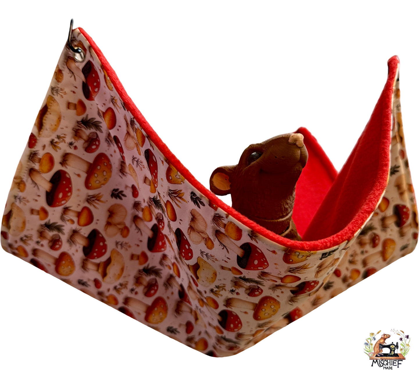 5 piece fleece lined rodent hammock set for rats ferrets chinchillas Mushroom Magic