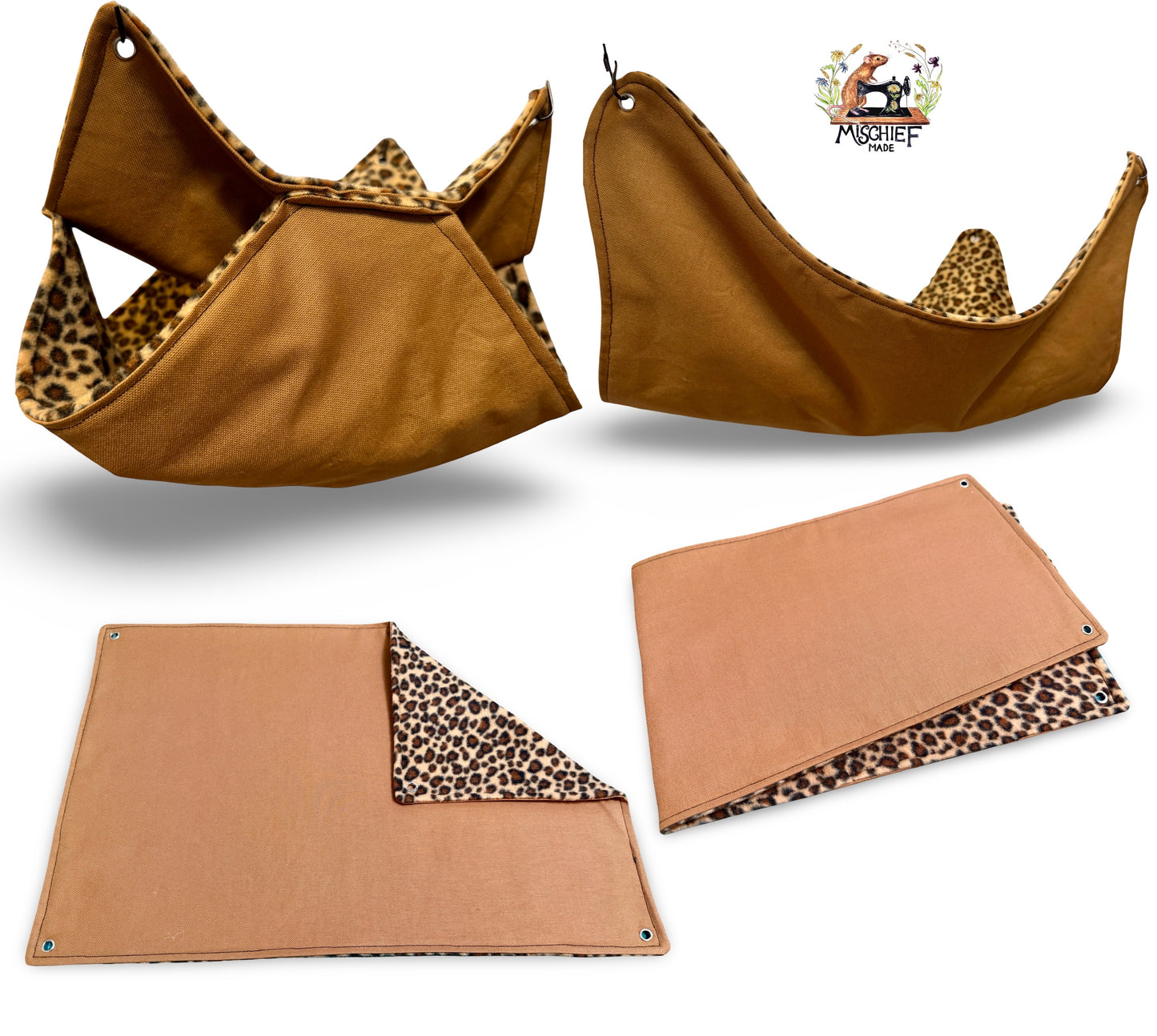 4 piece fleece lined rodent hammock set for rats ferrets chinchillas Beige Natural