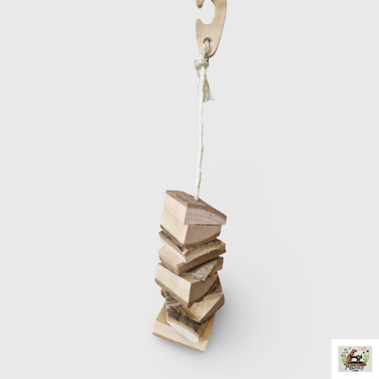 Hanging wooden chew toy