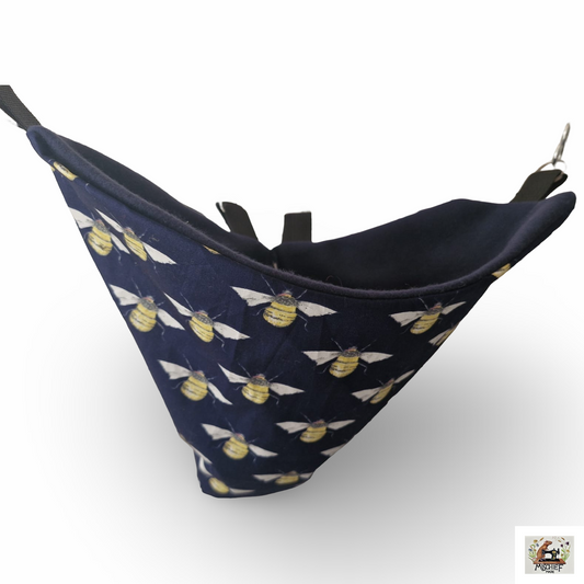Mischief Made fleece lined corner pocket. Bumblebees print with navy fleece lining